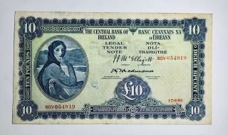 1955 Lady Lavery £10 Ten Pounds Redmond Irish Banknote Ireland Series A Pick 66c