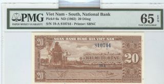(1962) South Viet Nam National Bank 20 Dong,  Pmg 65epq