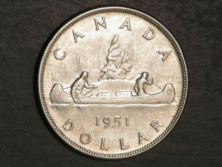 Canada 1951 1 Dollar Silver Crown Xf - Au