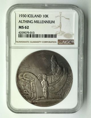 Iceland 1930 Althing 1000 Years Silver 10 Kronur Ngc Ms62