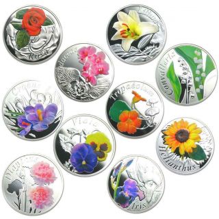 Belarus 2013 10x10 Roubles Beauty Of Flowers 10x14,  14g Silver Coin Set