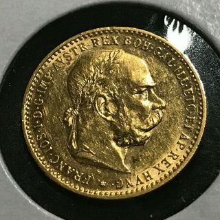 1906 Austria Gold 10 Corona.  0980 Agw.  900 Fine Brilliant Uncirculated