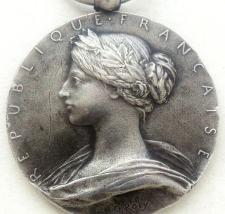 Portrait French Marianne Lady 1900 Antique Silver Art Medal Signed Oscar Roty