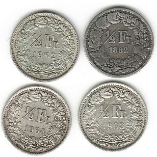 Switzerland 1/2 Franc 1882 - 1964,  4 Silver Coin S,  Swiss Helvetica