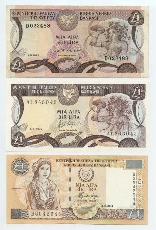 Cyprus 1979,  1992,  2004 3 X 1 Pound P 46,  53b,  60d - Pvv