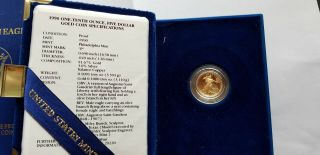 1990 - P $5 1/10 oz.  Proof American Gold Eagle w/OGP &.  