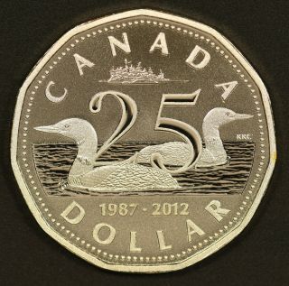 2012 Canada Proof Silver $1 Dollar - 25th Anniversary Of The Loonie
