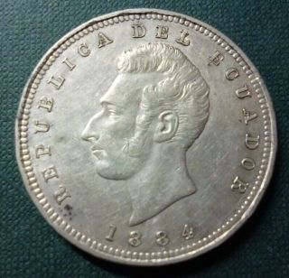 Ecuador Silver Coin 1 Sucre,  Km53 Au 1884 (heaton)