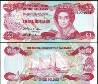 Bahamas 1974 (1984),  $3 Dollars,  Prefix " A 