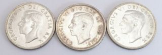 1938 1951 1952 George Vi Canadian 25 Cents Quarters Coin - Bu 80 Silver