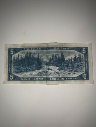 Canadian 1954 series five 5 dollar bill bills bank notes circulated fair 2