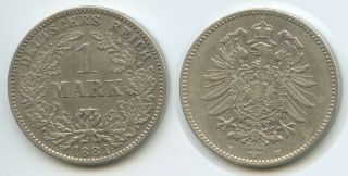 G11254 - Germany Empire 1 Mark 1881 E Km 7 Silver Wilhelm I.  Deutsches Reich
