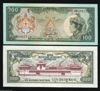 Bhutan 100 Ngultrum P18 B 1992 2 Prefix Unc King Dragon Currency Money Bank Note