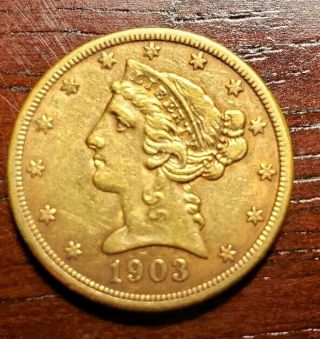 1903 Liberty Head Half Eagle $5 Gold Coin.