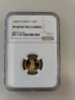1993 - P American Gold Eagle $5 1/10 Oz Ngc Pf 69 Ultra Cameo