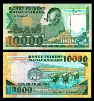 Madagascar 10000 Francs (1988 - 94) Pick 74b Unc.