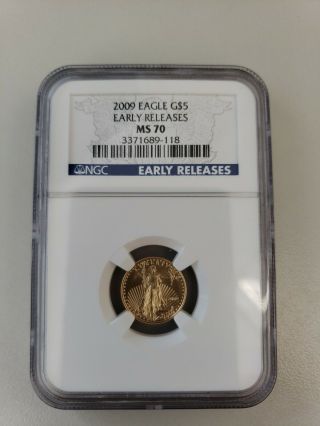 2009 $5 Gold American Eagle 1/10 Oz Fine Ngc Ms70 Early Release Perfect Coin