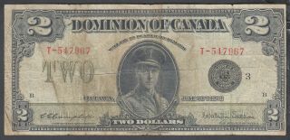 1923 Dominion Of Canada 2 Dollars Bank Note Sellar Black Seal