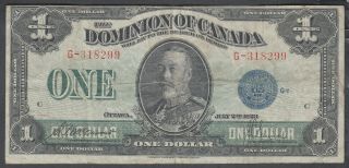 1923 Dominion Of Canada 1 Dollar Bank Note Blue Seal