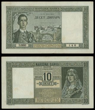 Fe.  034} Yugoslavia 10 Dinara 1939 Vf,