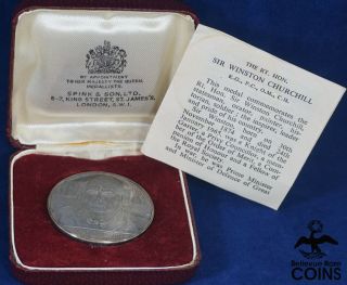 1874 - 1965 Sir Winston Churchill Silver Medal W/ Box & Info Card (spink & Son)