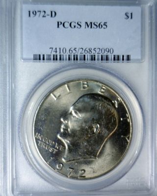 1972d Pcgs Ms 65 Eisenhower $1 Dollar Coin Lustrous Slabbed Ike