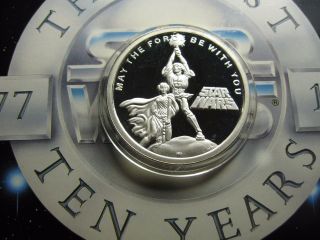 Luke Skywalker Carrie Fisher Disney 1987 Star Wars 10th Anniv 999 Silver Coin H