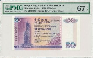 Bank Of China Hong Kong $50 1997 S/no X06066 Pmg 67epq
