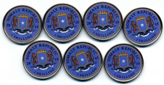 Somaly Somali Somalia 2015 1 shilling 7 colored coins set Ships 2