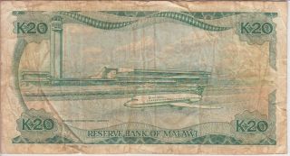 Malawi Banknote P22 - 7343 20 Kwacha 1986,  VF - F 2