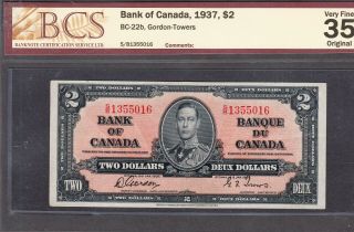 1937 Bank Of Canada - $2.  00 Note - Vf - 35 Bcs Graded - Gordon Towers S/b 1355016
