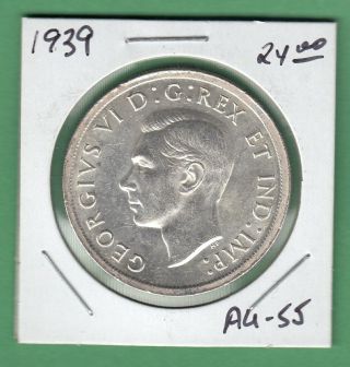1939 Canadian One Silver Dollar Coin - Au - 55