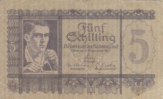 5 Schillings Fine Banknote From Austria 1945 Pick - 121
