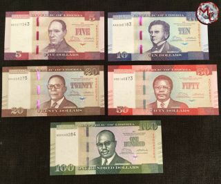 Liberia - 5,  10,  20,  50 & 100 Dollars 2016/2017 - Set 5 Notes - Unc
