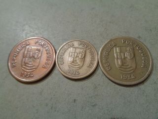 Portuguese India 3 Old Coins Complete Set 1934 In