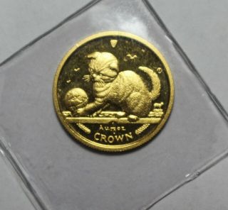2000 Cat Isle Of Man 1/10 Th Oz Gold Proof Crown Coin Elizabeth Ii