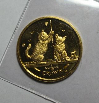 2001 Cat Isle Of Man 1/10 Th Oz Gold Proof Crown Coin Elizabeth Ii