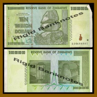 Zimbabwe 10 Trillion Dollars,  2008 Aa Circulated,  100 Trillion Series
