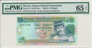 Negara Brunei Darussalam Brunei 5 Ringgit 1989 Pmg 65epq