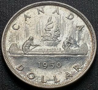 1950 Swl Canada Silver $1 Dollar Coin - Short Water Lines Variety