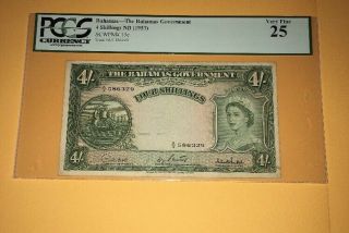 Pcgs Currency Graded The Bahamas Government 4 Shillings Banknote Nd (1953) P13c