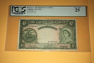 PCGS Currency Graded The Bahamas Government 4 Shillings Banknote Nd (1953) P13c 5