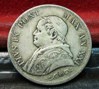 Papal States Vatican 1866 Xxi R Silver One Lira Coin Pius Ix