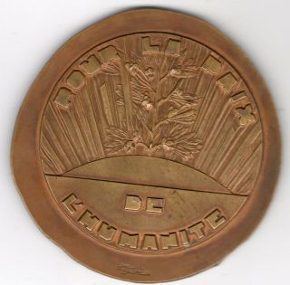 1939 French Medal Issued for the Peace of Humanity by P.  de Soete for Paris 2