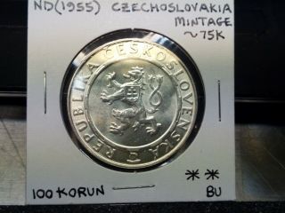 1955 Czechoslovakia 100 Korun KM 45 Silver uncirculated coin,  Liberation 2