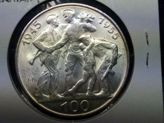 1955 Czechoslovakia 100 Korun KM 45 Silver uncirculated coin,  Liberation 3