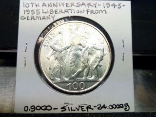 1955 Czechoslovakia 100 Korun KM 45 Silver uncirculated coin,  Liberation 5
