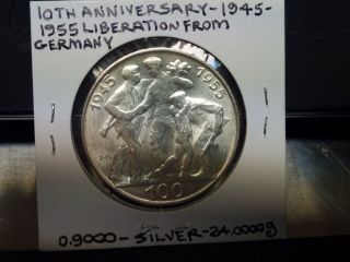 1955 Czechoslovakia 100 Korun KM 45 Silver uncirculated coin,  Liberation 6