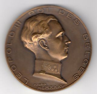 1935 Belgium Medal Issued To Honor King Leopold Iii,  Engraved By P.  Turin