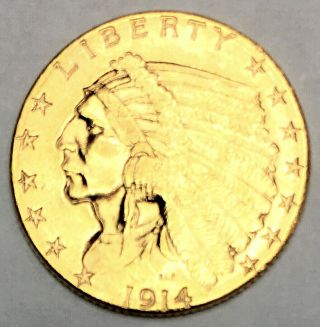 1914 D Gold Indian 2 1/2 Dollar Gem Bu,  Impressive Color Flawless Gem Nr 08066